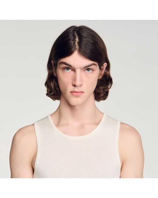 Sandro White Knit Crew Neck Vest Top for men