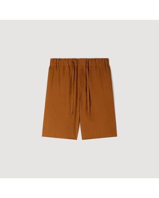 Sandro Orange Elastic Waist Linen Shorts for men
