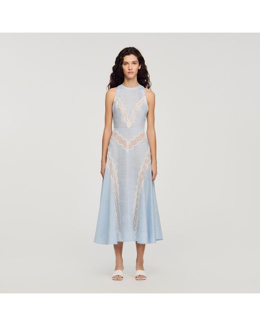 Sandro Blue Maxi Dress With Lace Details