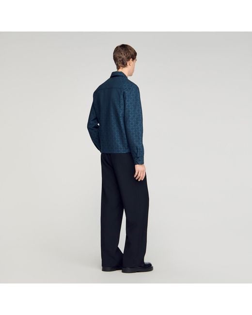 Sandro Blue Square Cross Denim Jacket for men