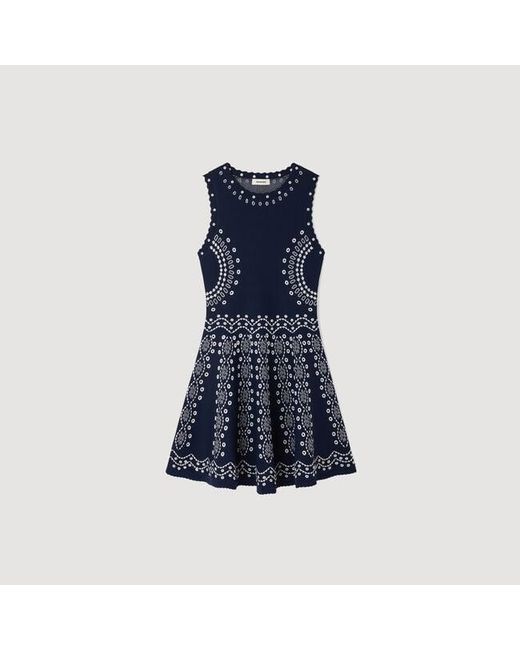 Sandro Blue Scarf-Print Knit Short Dress