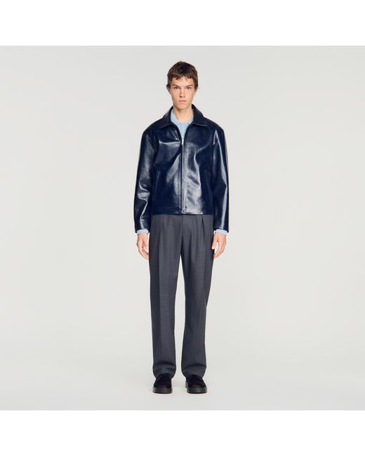 Sandro Blue Leather Jacket for men