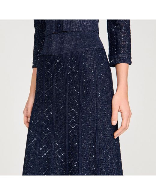 Sandro Blue Rhinestone Knit Maxi Skirt