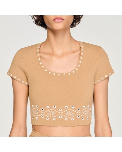 Sandro Natural Jumper With Contrast Embroidery