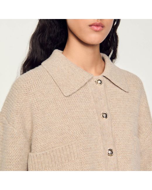 Sandro Blue Decorative Stitch Cardigan