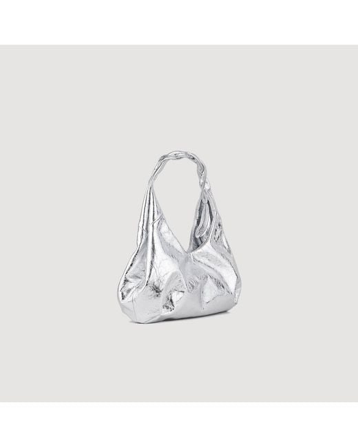 Sandro White Metallic Leather Baguette Bag