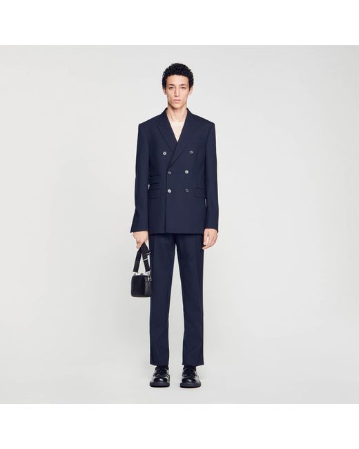 Sandro Blue Double-Breasted Suit Jacket for men