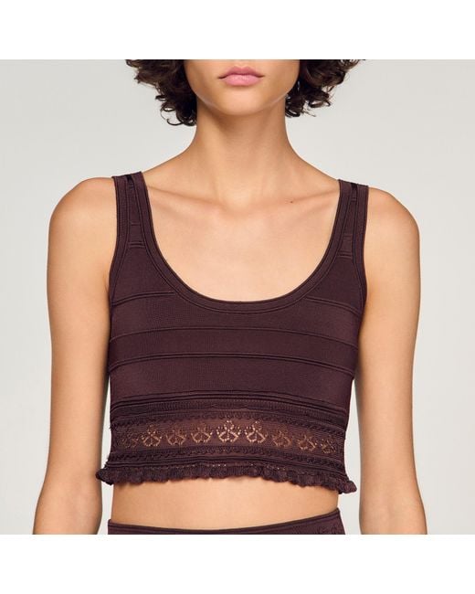 Sandro Red Pointelle Knit Crop Top