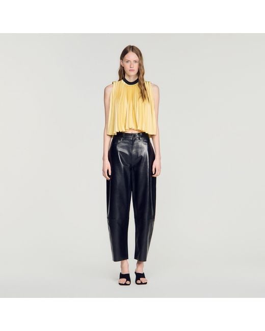 Sandro Blue Pleated Tie-Back Top