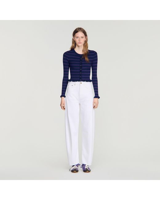 Sandro Blue Striped Knit Cardigan