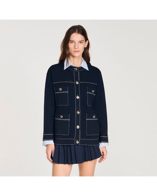 Sandro Blue Contrast Stitch Cardigan