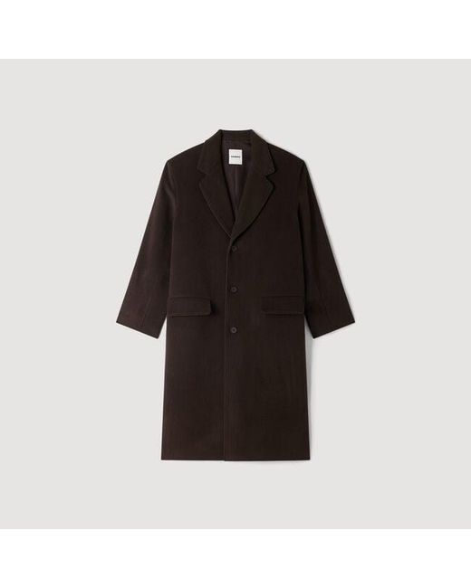 Sandro Brown Long Wool And Cashmere Coat for men