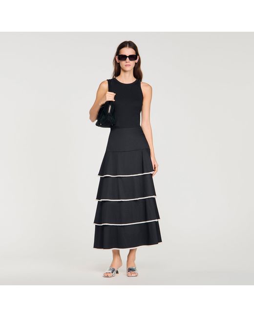 Sandro Blue Long Ruffled Rhinestone Skirt