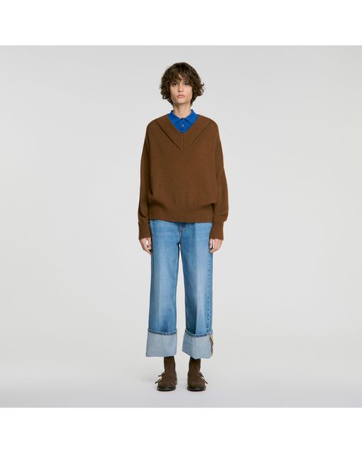 Sandro Blue 2-In-1 Wool And Cashmere Sweater