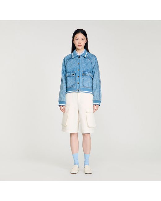 Sandro Blue Rib-Trimmed Denim Jacket