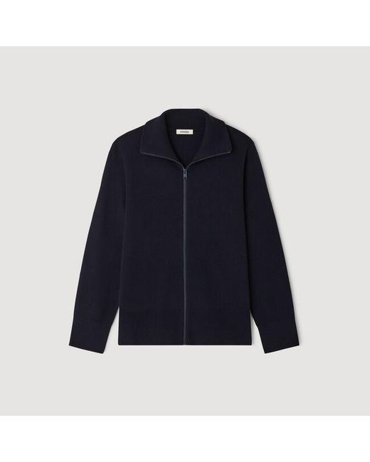 Sandro Blue Zip-Up Wool Cardigan for men