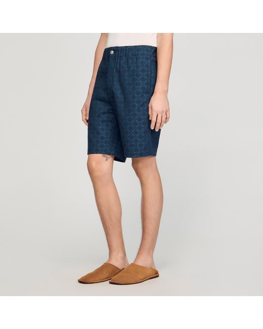 Sandro Blue Square Cross Denim Shorts for men