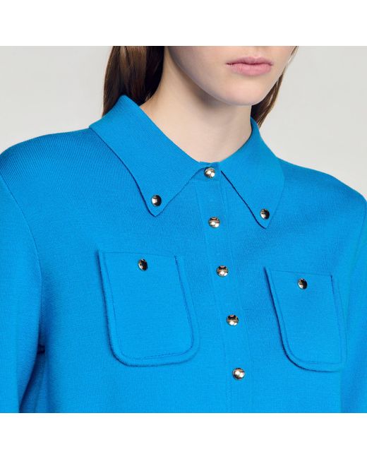 Sandro Blue Cardigan With Metal Buttons
