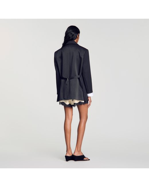 Sandro Blue Mixed-Material Satin Jacket