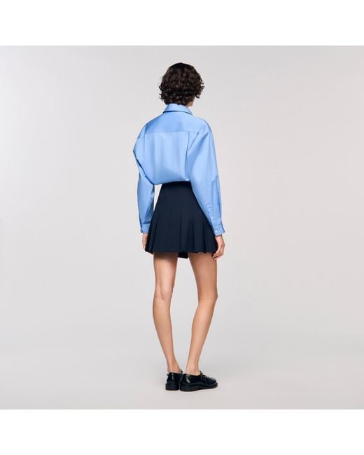 Sandro Blue Short Striped Pleated Skirt