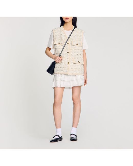 Sandro Natural Tweed Sleeveless Jacket