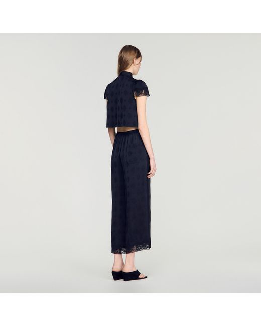 Sandro Blue Paisley Jacquard Crop Top
