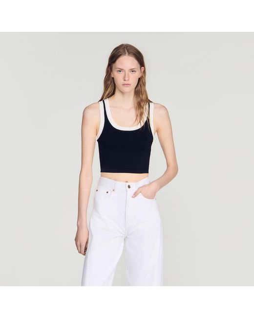Sandro Blue Two-Tone Cropped Knit Top