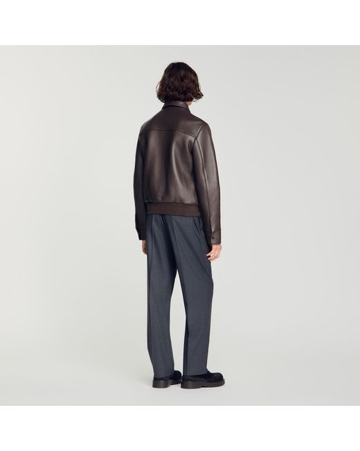 Sandro Black Zip-Up Lambskin Leather Jacket for men