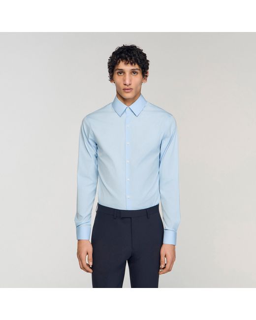 Sandro Blue Fitted Stretch Cotton Shirt for men