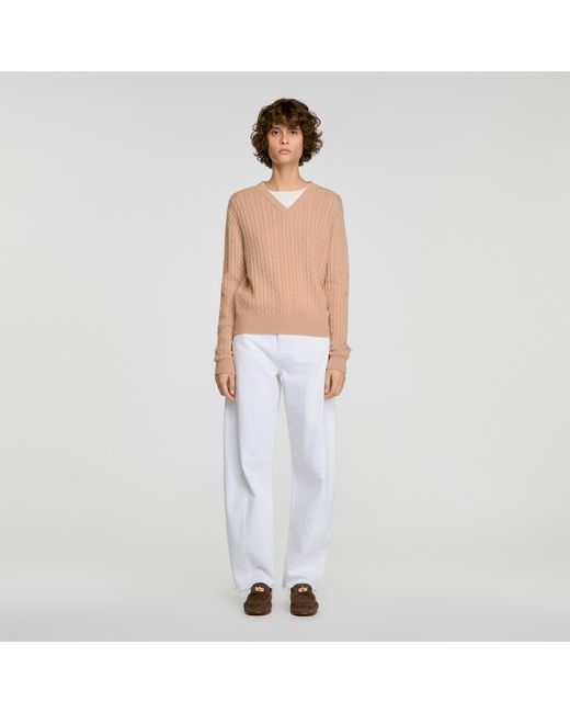 Sandro White 2-In-1 Cable Knit Sweater