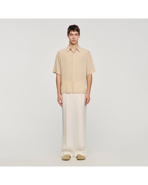 Sandro Natural Pleated Shirt With Shark Collar for men