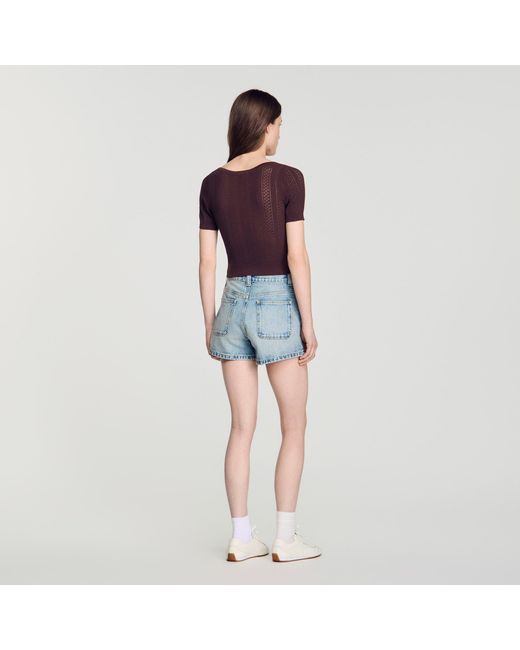 Sandro Blue Pointelle Knit Cardigan