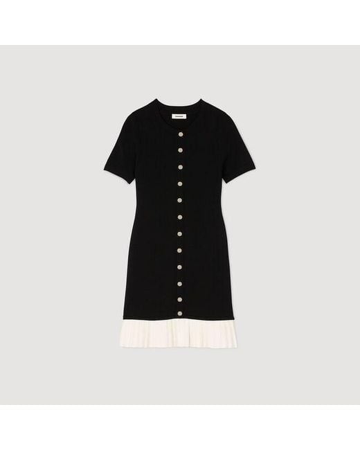 Sandro Black Pleated-Hem Mini Dress