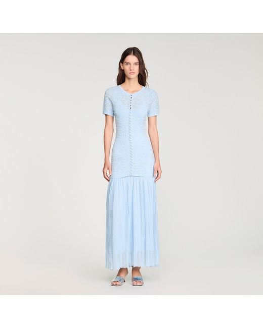Sandro Blue Beaded Knit Maxi Dress