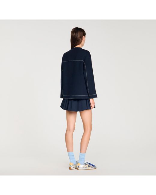 Sandro Blue Contrast Stitch Cardigan