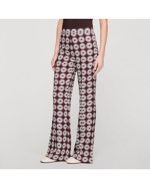 Sandro Red Floral-Print Floaty Trousers