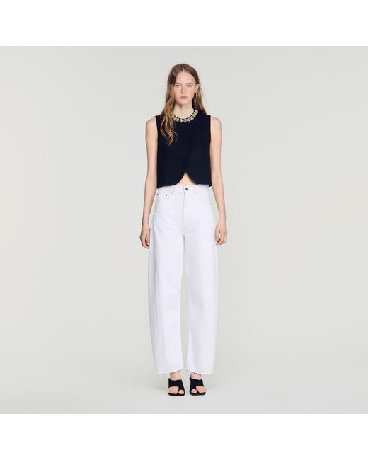 Sandro White Jacket With Jewelled Neckline