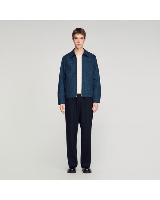 Sandro Blue Square Cross Denim Jacket for men