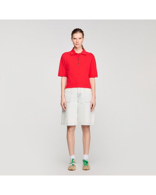 Sandro Red Fancy Button Polo Shirt