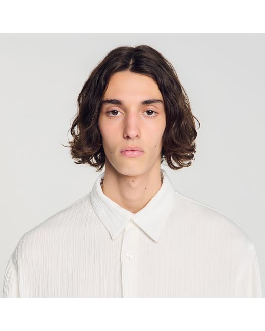 Sandro White Crinkled Loose-Fit Shirt for men