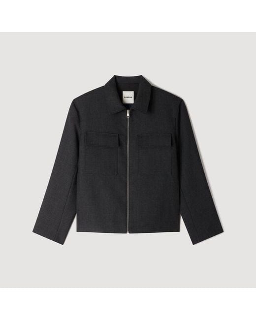 Sandro Black Straight Zip-Up Jacket for men