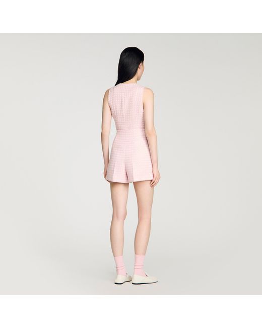 Sandro Pink Sequin Check Tweed Shorts