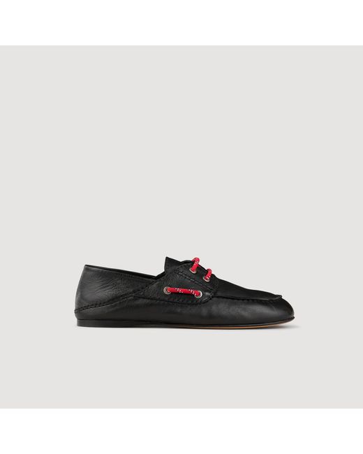 Sandro Black Leather Boat Shoe Loafers