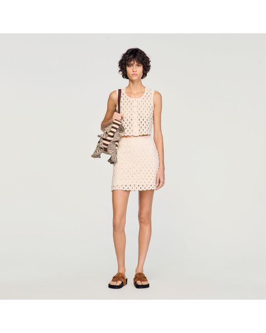 Sandro Natural Short Beaded Crochet Skirt
