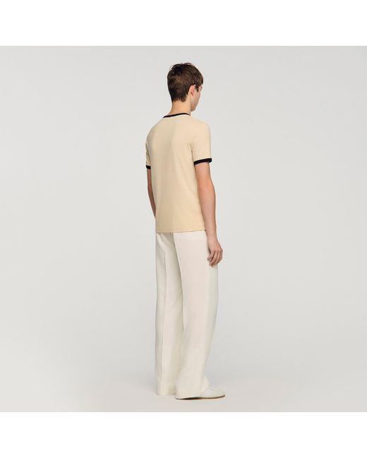 Sandro Natural Two-Tone Patch T-Shirt for men