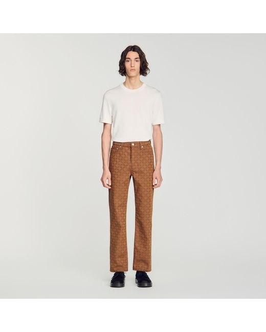 Sandro Brown Square Cross Motif Jeans for men