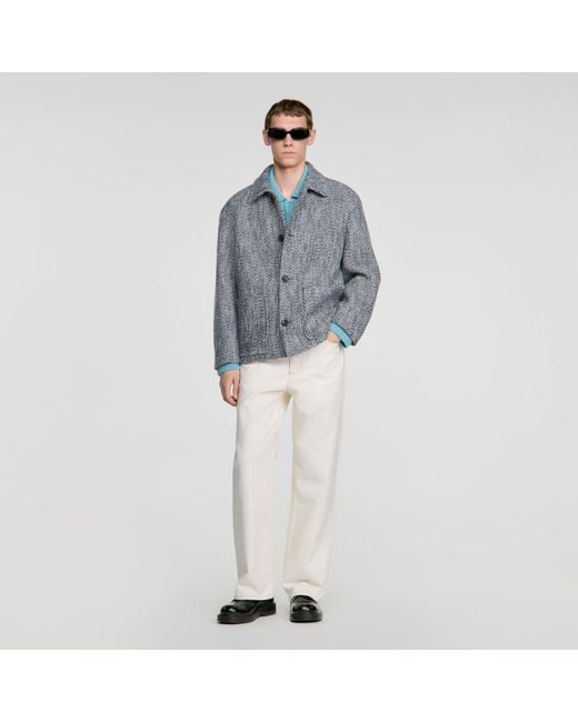 Sandro Blue Marl-Effect Worker Jacket for men