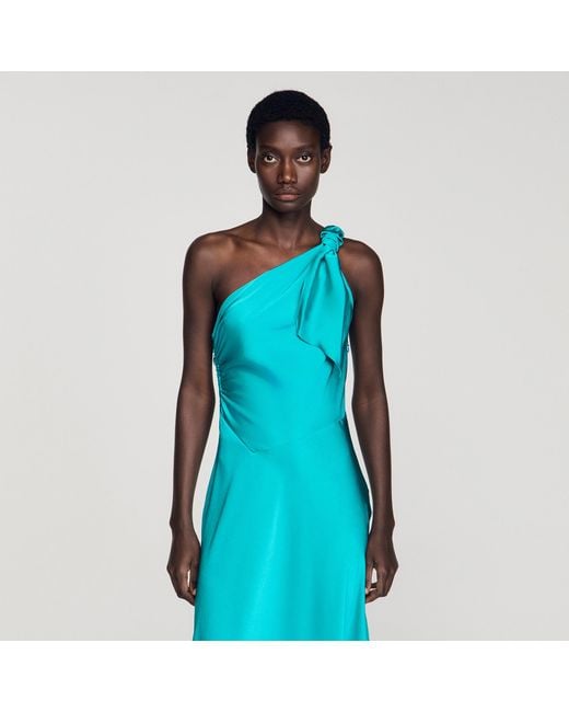 Sandro Blue Satin-Effect Maxi Dress With Bow