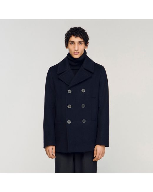 Sandro Blue Wool Pea Coat for men