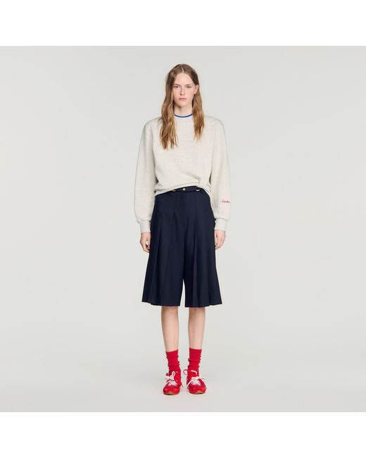 Sandro Blue Long Pleated Wool Shorts